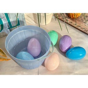 Purple Basket With 6 Large Eggs